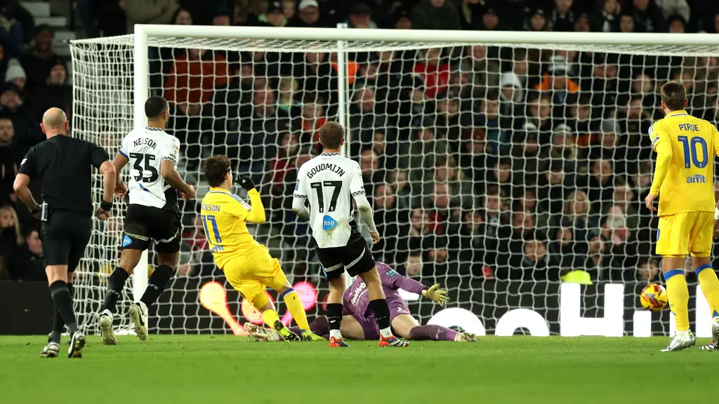 Brenden Aaronson nets the winner for Leeds Utd (Barrington Coombs:PA)