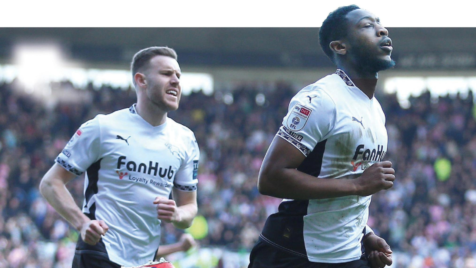 Derby’s Ebou Adams celebrates scoring their second PICTURES: Alamy