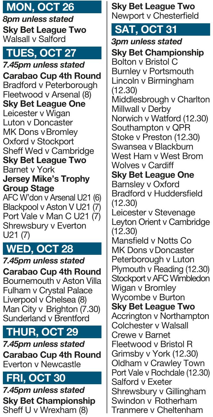 THIS WEEK’S FIXTURES